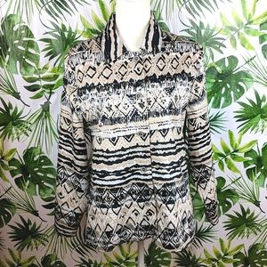 Cali And York Tan & Black Abstract Striped Jacket (Size: Petite Large)